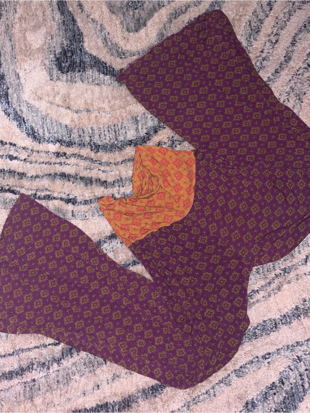 "Live Happy" Purple and Gold Bohemian Wide Leg Pants, Fold Over Waist, Pockets